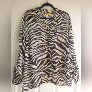 Ruby Rd 22W Tiger print Sheer Ladies Blouse